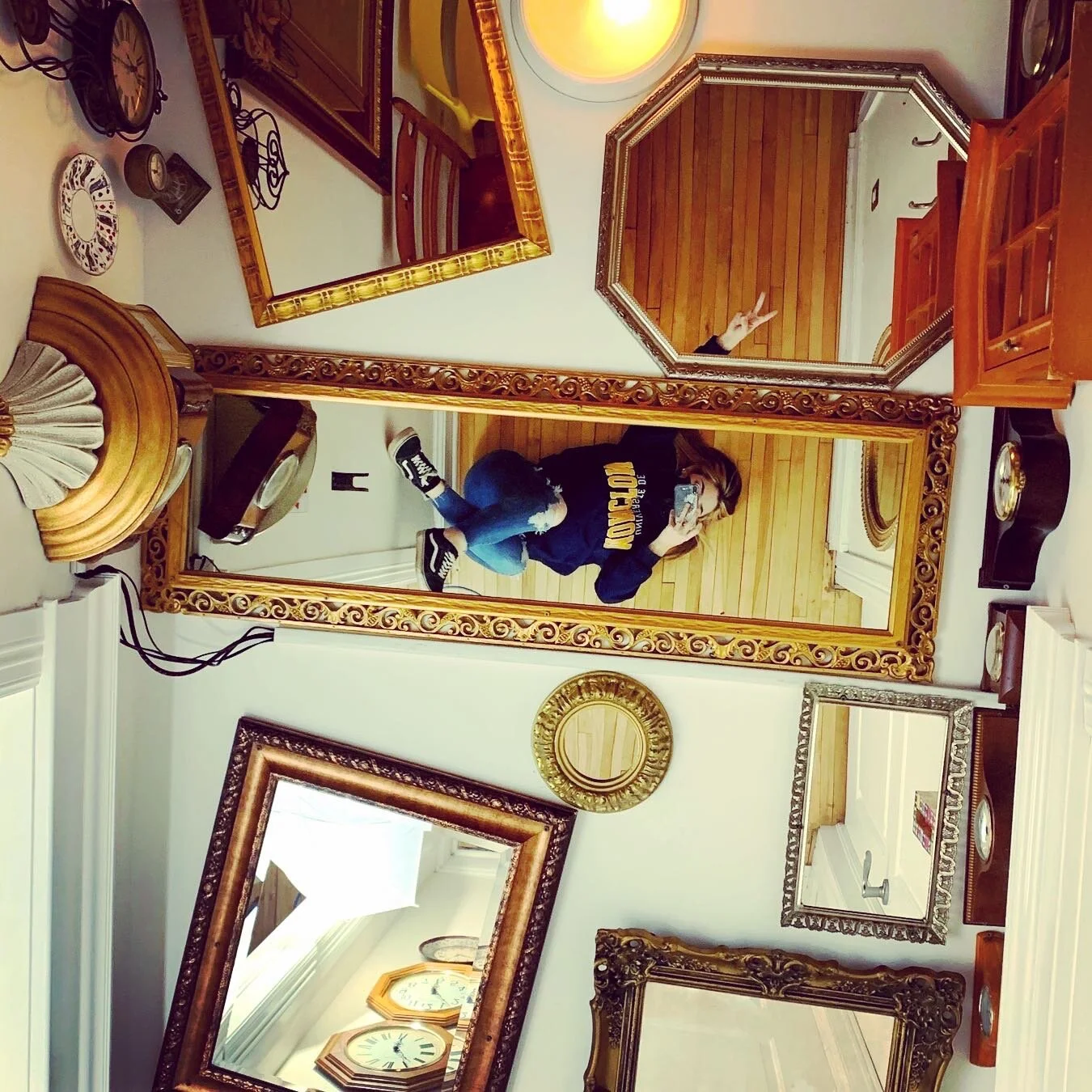 Mirror collage wall inside the bistro